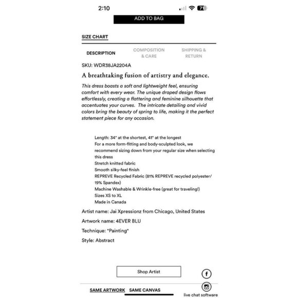 Le Galeriste wearable art Felicia dress, blue, Size S/M - Picture 3 of 8